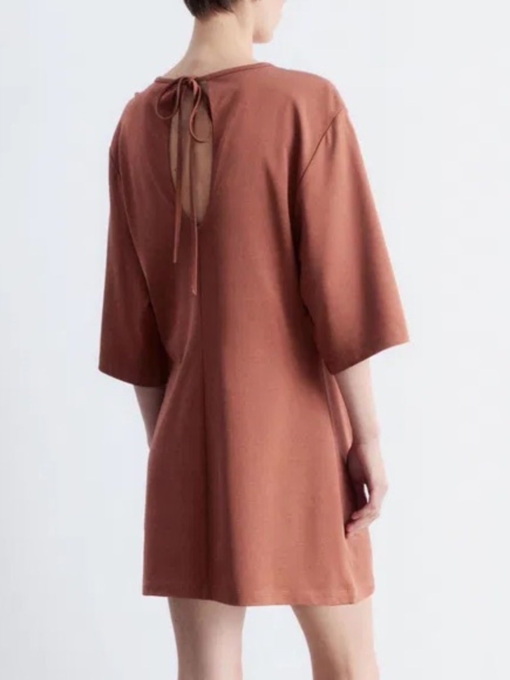 & Other Stories Women M Natural Tie Back Long Fitted T-Shirt Mini Dress NWT - Picture 14 of 14